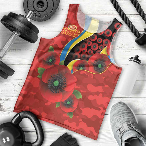 Gold Suns ANZAC Personalised Men Tank Top Lest We Forget Poppy Camo