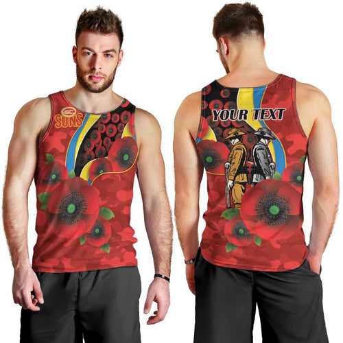 Gold Suns ANZAC Personalised Men Tank Top Lest We Forget Poppy Camo