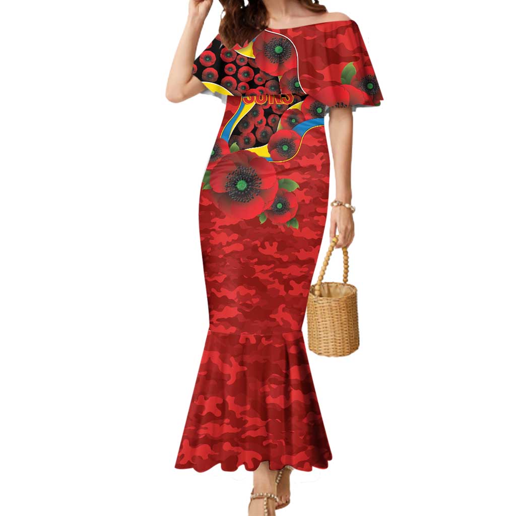 Gold Suns ANZAC Personalised Mermaid Dress Lest We Forget Poppy Camo