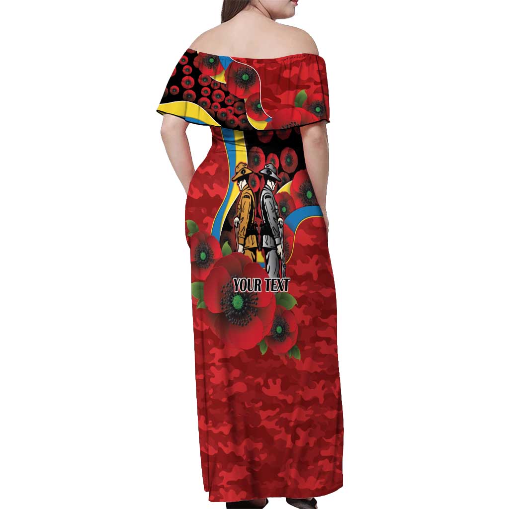 Gold Suns ANZAC Personalised Off Shoulder Maxi Dress Lest We Forget Poppy Camo