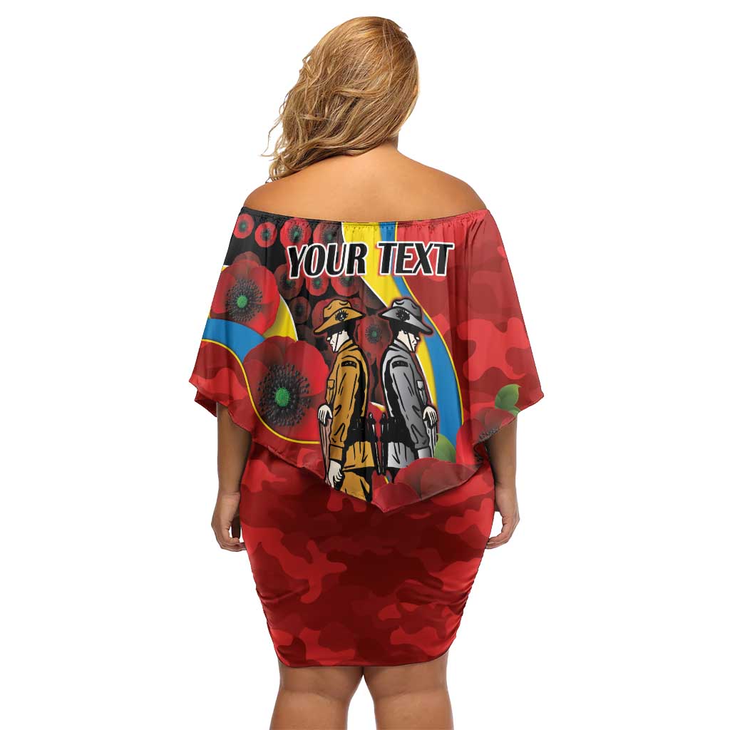 Gold Suns ANZAC Personalised Off Shoulder Short Dress Lest We Forget Poppy Camo