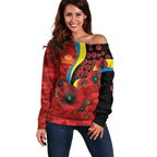 Gold Suns ANZAC Personalised Off Shoulder Sweater Lest We Forget Poppy Camo