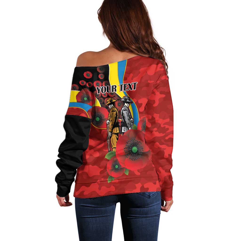 Gold Suns ANZAC Personalised Off Shoulder Sweater Lest We Forget Poppy Camo