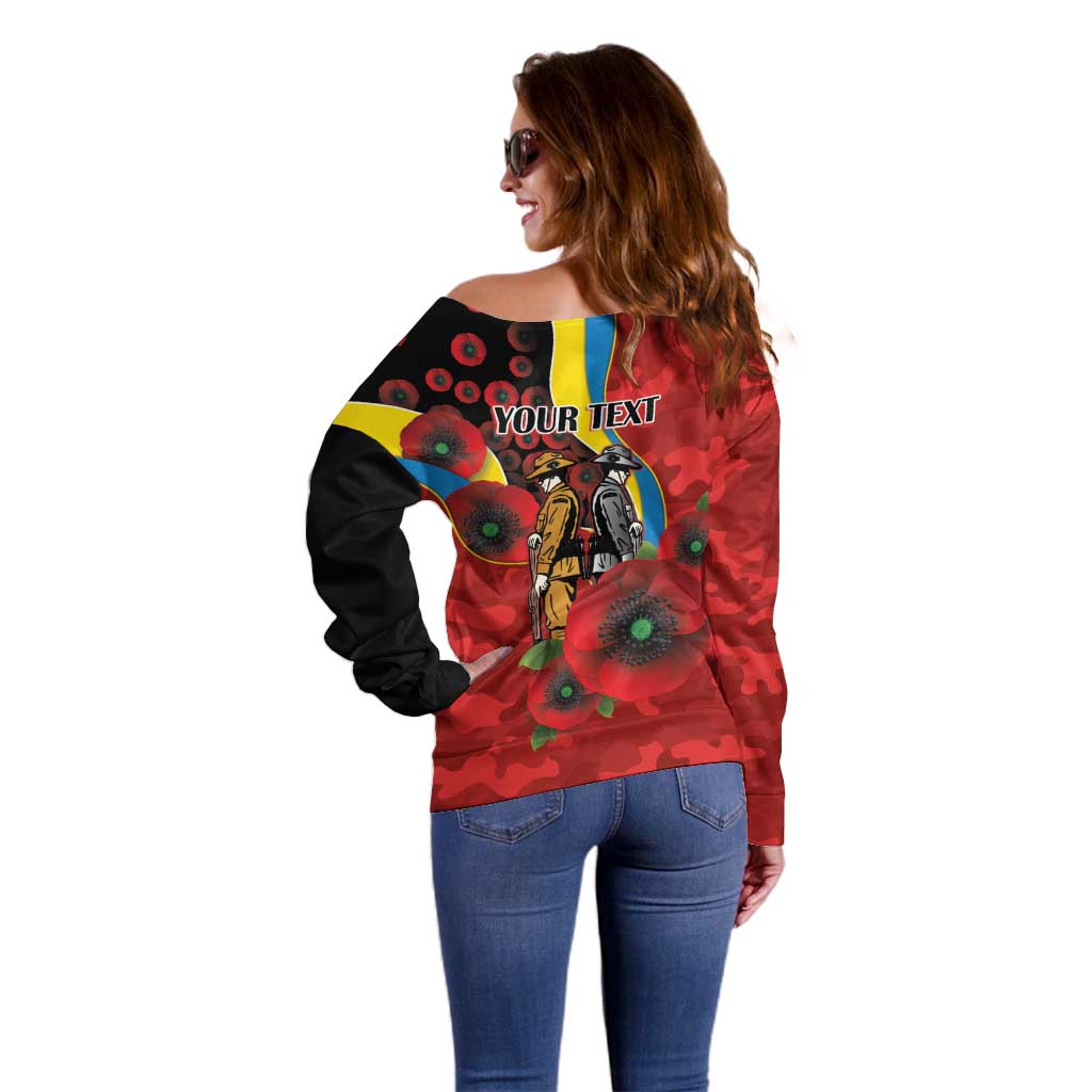 Gold Suns ANZAC Personalised Off Shoulder Sweater Lest We Forget Poppy Camo