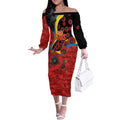 Gold Suns ANZAC Personalised Off The Shoulder Long Sleeve Dress Lest We Forget Poppy Camo