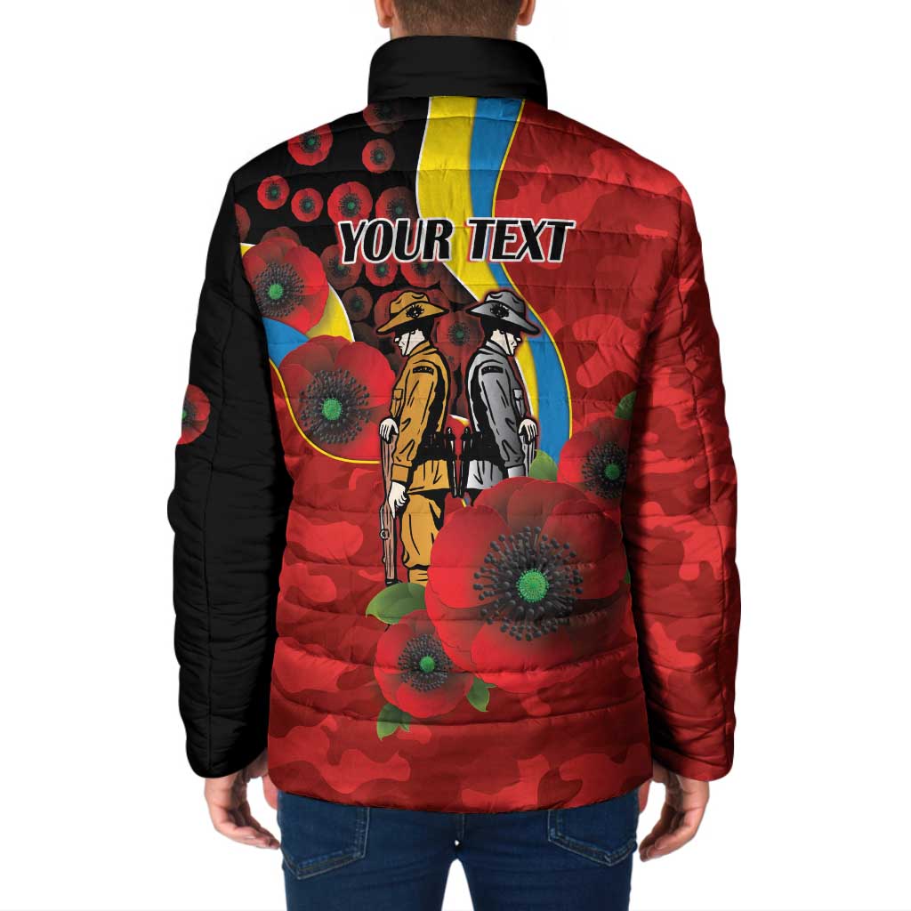 Gold Suns ANZAC Personalised Padded Jacket Lest We Forget Poppy Camo