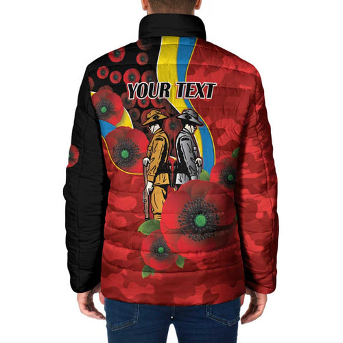 Gold Suns ANZAC Personalised Padded Jacket Lest We Forget Poppy Camo