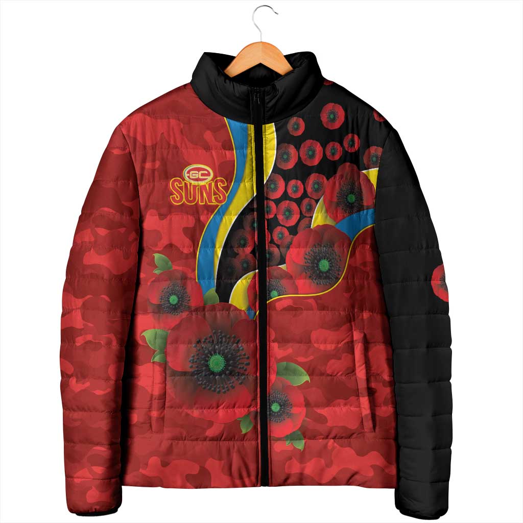 Gold Suns ANZAC Personalised Padded Jacket Lest We Forget Poppy Camo
