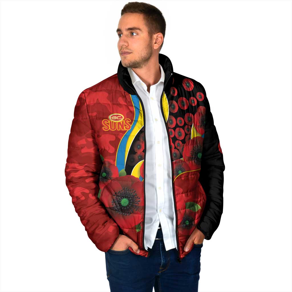 Gold Suns ANZAC Personalised Padded Jacket Lest We Forget Poppy Camo