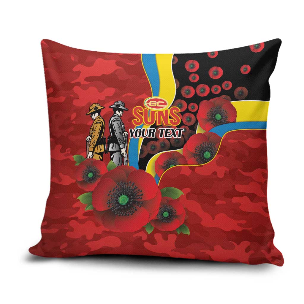 Gold Suns ANZAC Personalised Pillow Cover Lest We Forget Poppy Camo