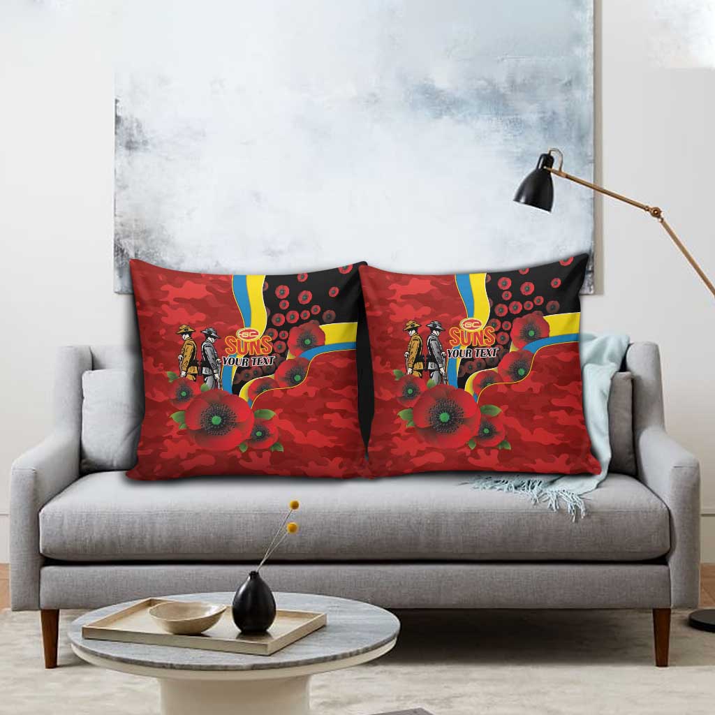 Gold Suns ANZAC Personalised Pillow Cover Lest We Forget Poppy Camo