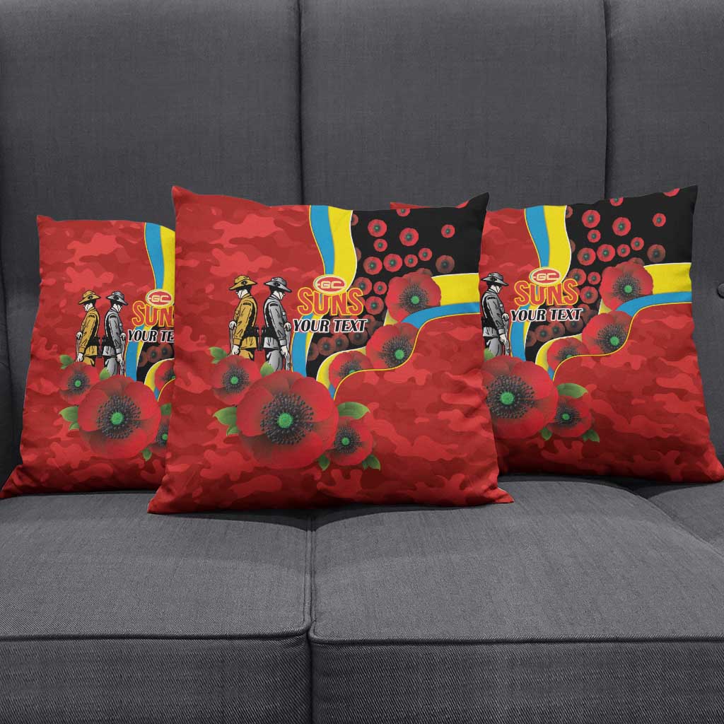 Gold Suns ANZAC Personalised Pillow Cover Lest We Forget Poppy Camo