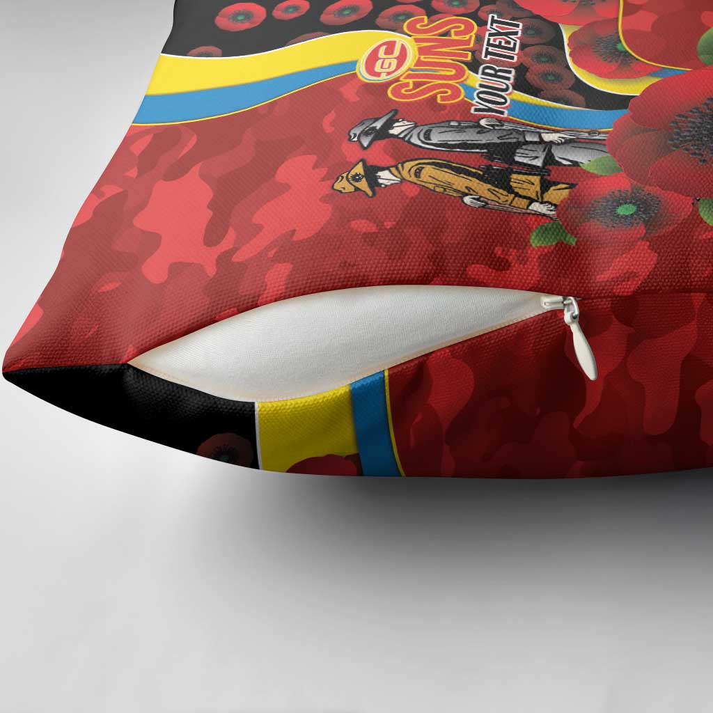 Gold Suns ANZAC Personalised Pillow Cover Lest We Forget Poppy Camo