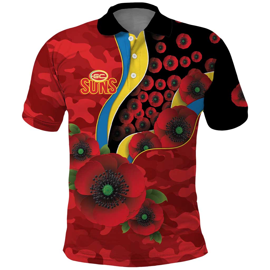 Gold Suns ANZAC Personalised Polo Shirt Lest We Forget Poppy Camo