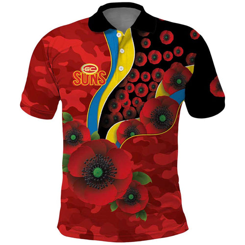 Gold Suns ANZAC Personalised Polo Shirt Lest We Forget Poppy Camo