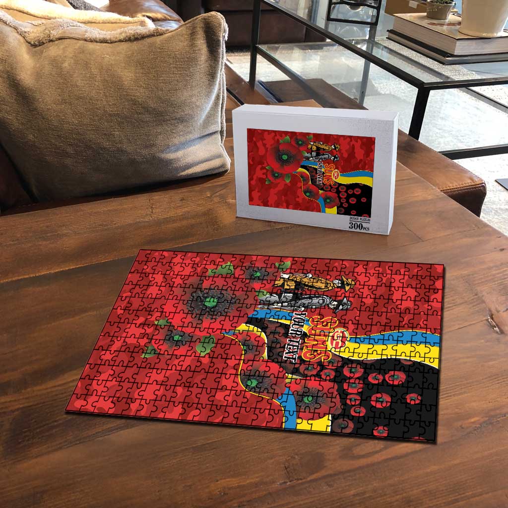 Gold Suns ANZAC Personalised Puzzle Lest We Forget Poppy Camo