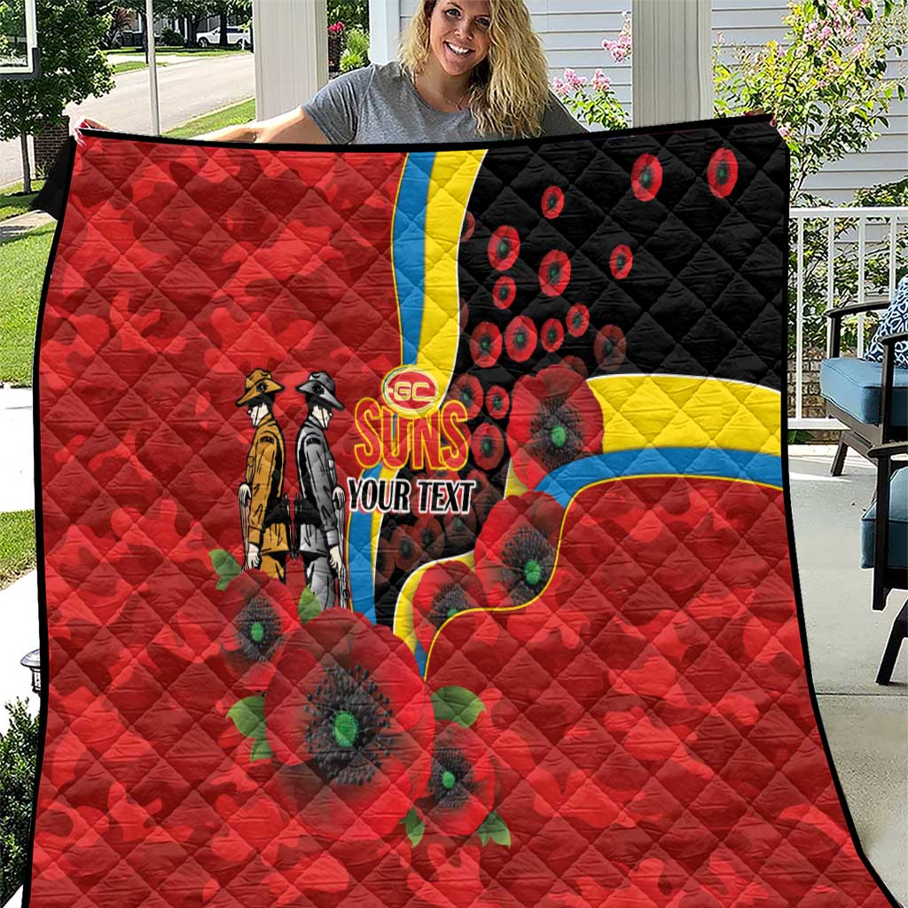 Gold Suns ANZAC Personalised Quilt Lest We Forget Poppy Camo