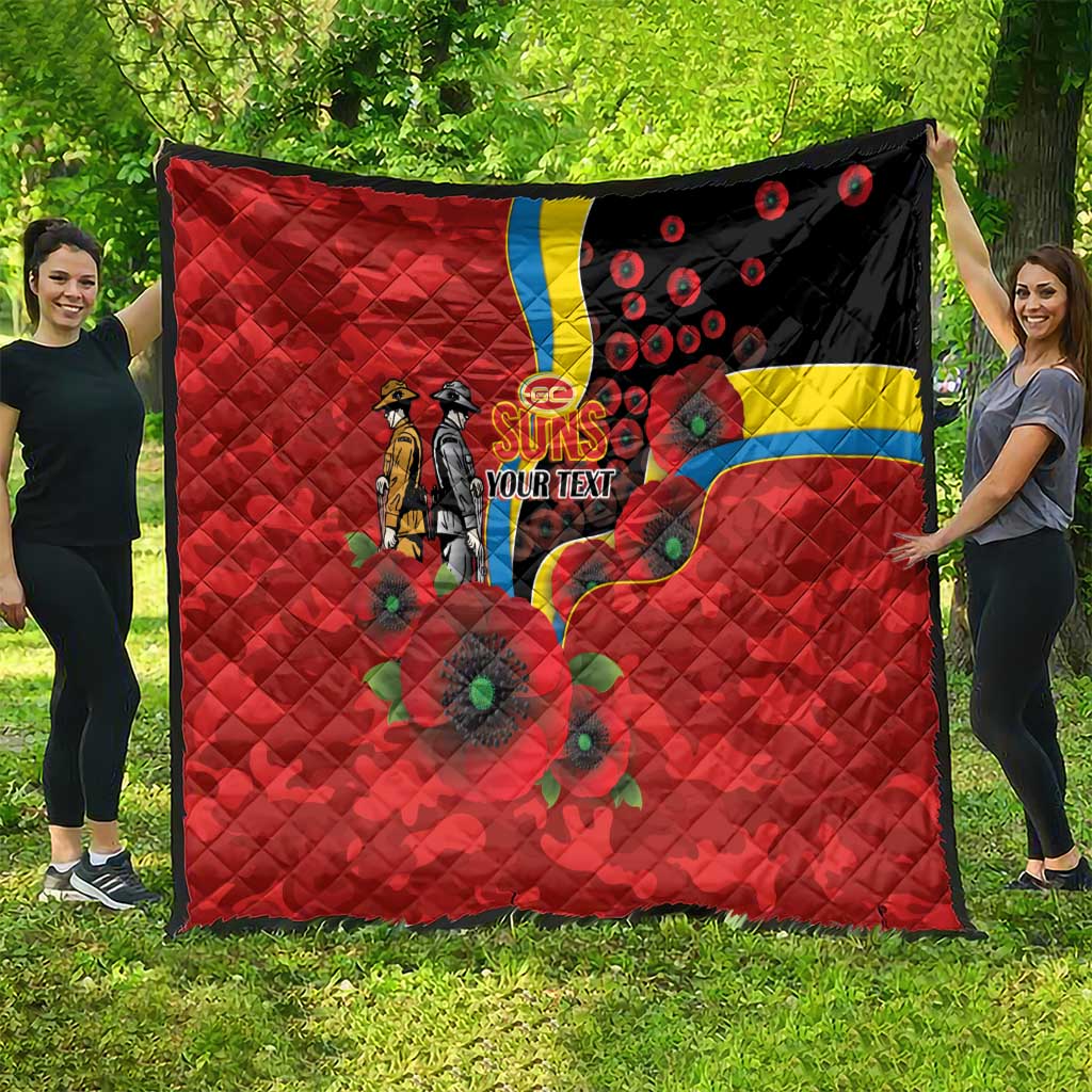 Gold Suns ANZAC Personalised Quilt Lest We Forget Poppy Camo