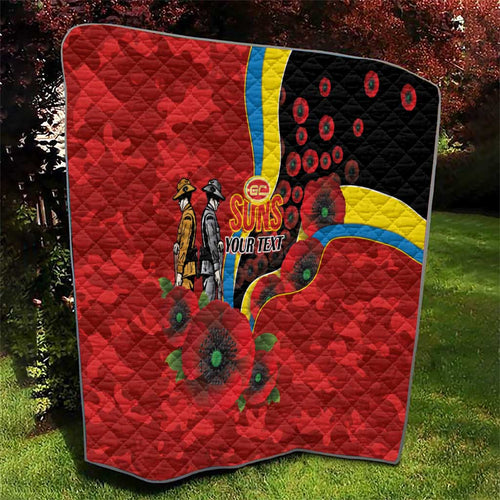 Gold Suns ANZAC Personalised Quilt Lest We Forget Poppy Camo