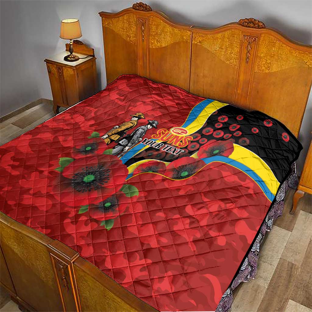 Gold Suns ANZAC Personalised Quilt Lest We Forget Poppy Camo