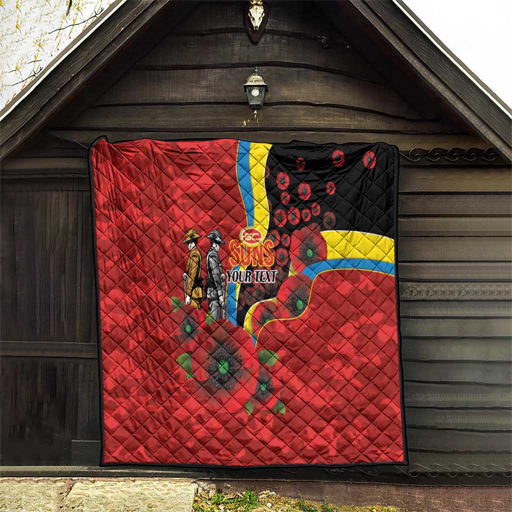 Gold Suns ANZAC Personalised Quilt Lest We Forget Poppy Camo