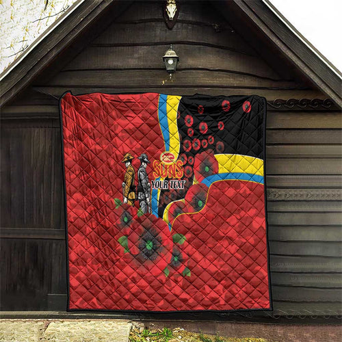Gold Suns ANZAC Personalised Quilt Lest We Forget Poppy Camo