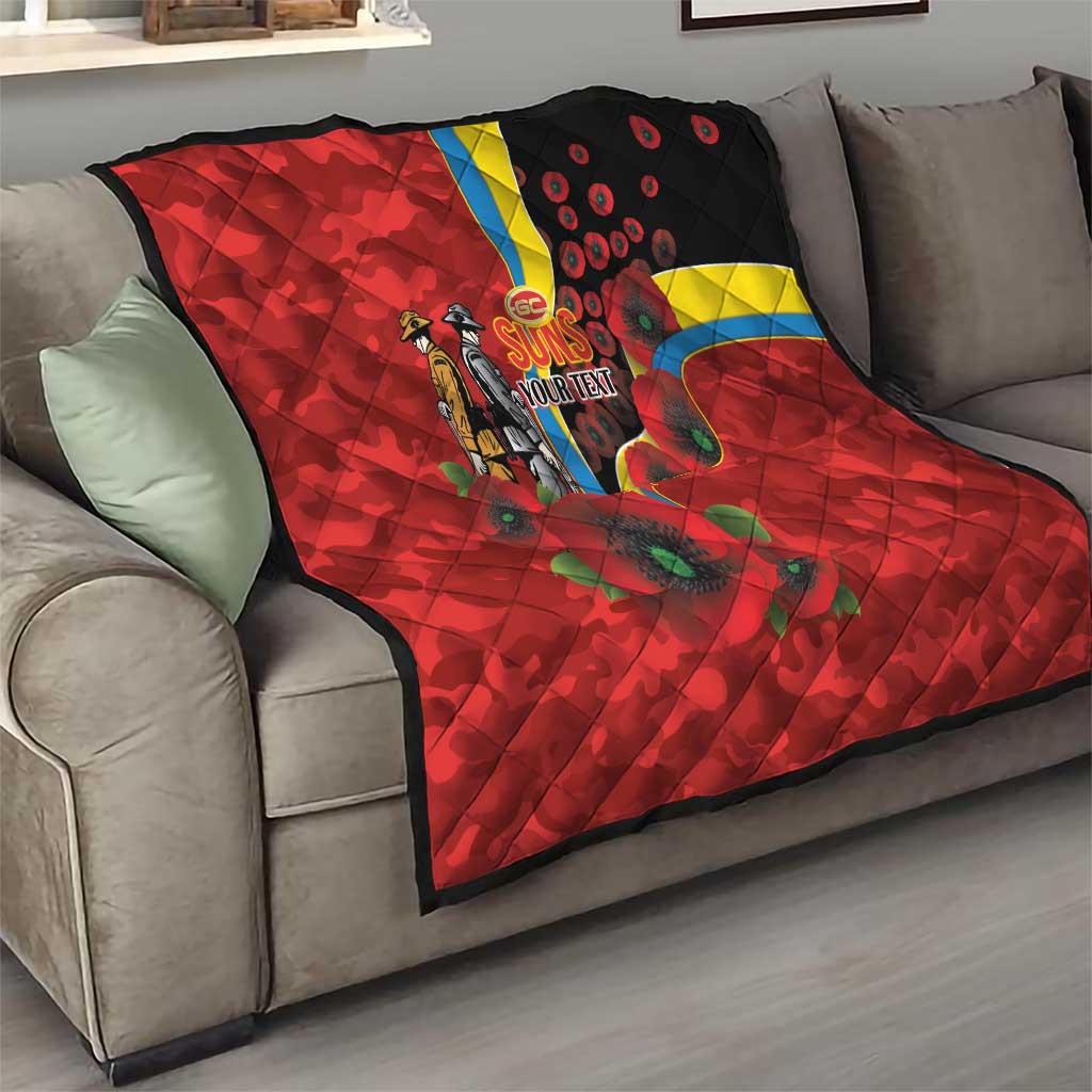 Gold Suns ANZAC Personalised Quilt Lest We Forget Poppy Camo