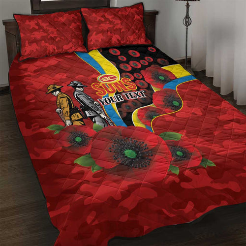 Gold Suns ANZAC Personalised Quilt Bed Set Lest We Forget Poppy Camo