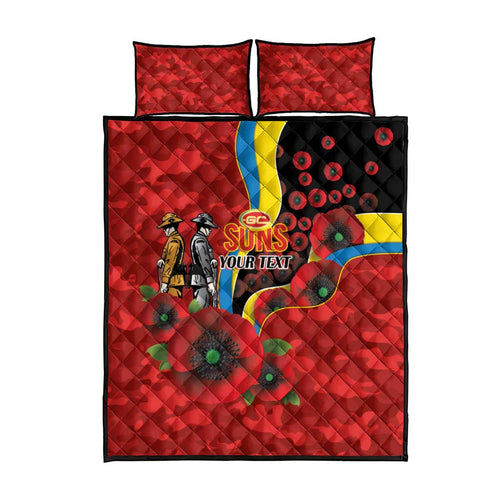 Gold Suns ANZAC Personalised Quilt Bed Set Lest We Forget Poppy Camo