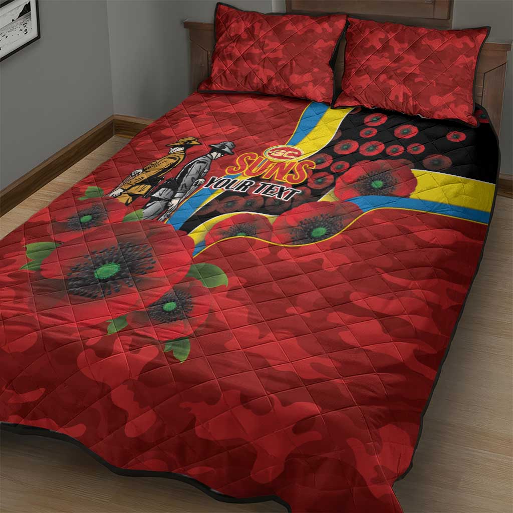 Gold Suns ANZAC Personalised Quilt Bed Set Lest We Forget Poppy Camo