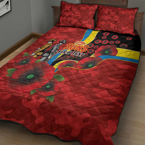 Gold Suns ANZAC Personalised Quilt Bed Set Lest We Forget Poppy Camo