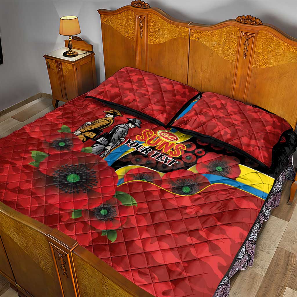 Gold Suns ANZAC Personalised Quilt Bed Set Lest We Forget Poppy Camo