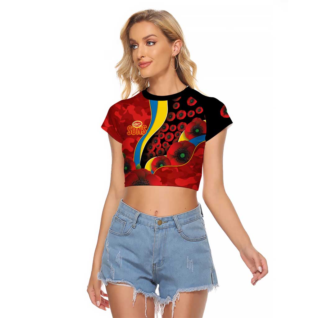 Gold Suns ANZAC Personalised Raglan Cropped T Shirt Lest We Forget Poppy Camo