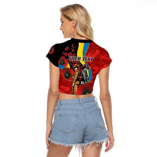 Gold Suns ANZAC Personalised Raglan Cropped T Shirt Lest We Forget Poppy Camo