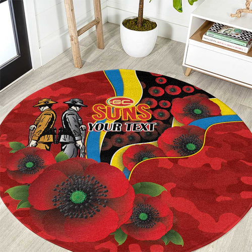 Gold Suns ANZAC Personalised Round Carpet Lest We Forget Poppy Camo