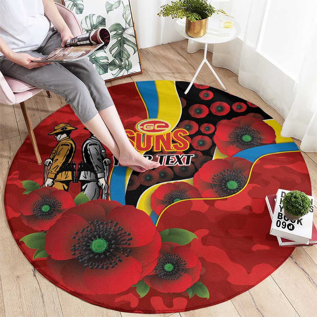 Gold Suns ANZAC Personalised Round Carpet Lest We Forget Poppy Camo