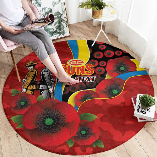 Gold Suns ANZAC Personalised Round Carpet Lest We Forget Poppy Camo