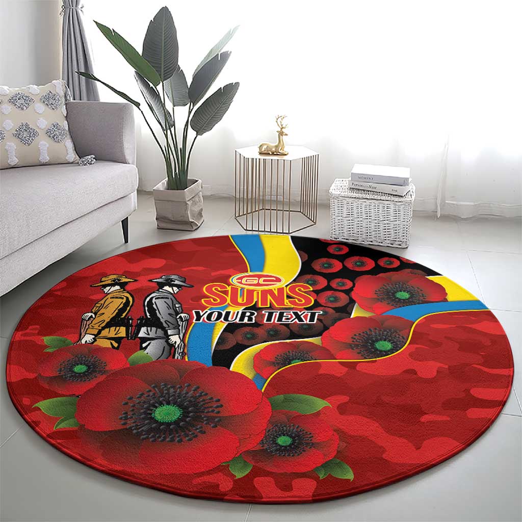 Gold Suns ANZAC Personalised Round Carpet Lest We Forget Poppy Camo