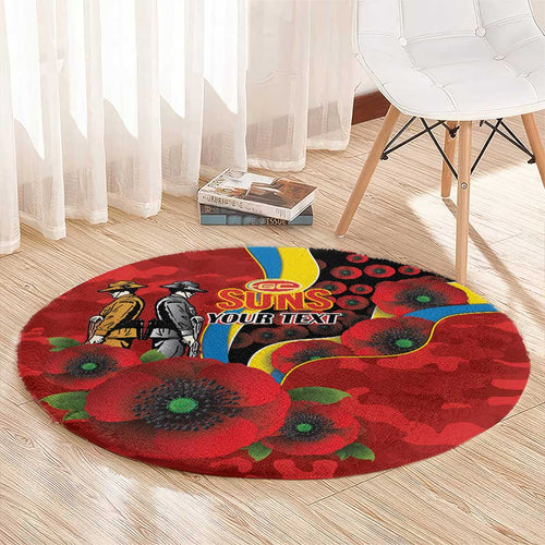 Gold Suns ANZAC Personalised Round Carpet Lest We Forget Poppy Camo