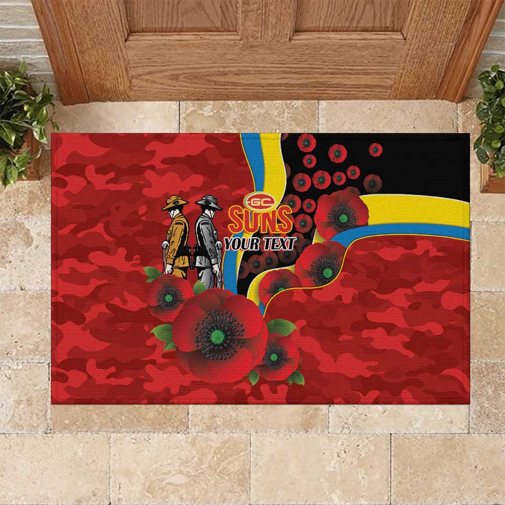 Gold Suns ANZAC Personalised Rubber Doormat Lest We Forget Poppy Camo