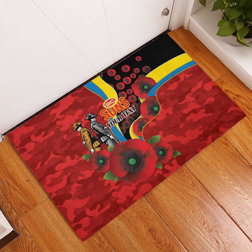 Gold Suns ANZAC Personalised Rubber Doormat Lest We Forget Poppy Camo