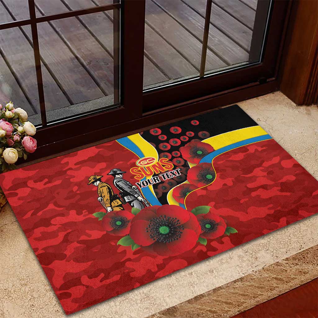 Gold Suns ANZAC Personalised Rubber Doormat Lest We Forget Poppy Camo