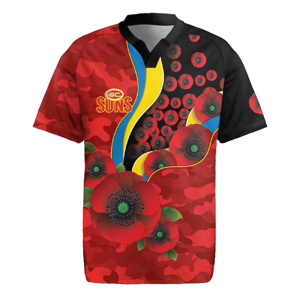 Gold Suns ANZAC Personalised Rugby Jersey Lest We Forget Poppy Camo