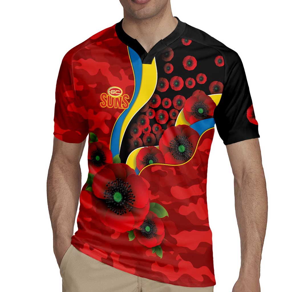 Gold Suns ANZAC Personalised Rugby Jersey Lest We Forget Poppy Camo