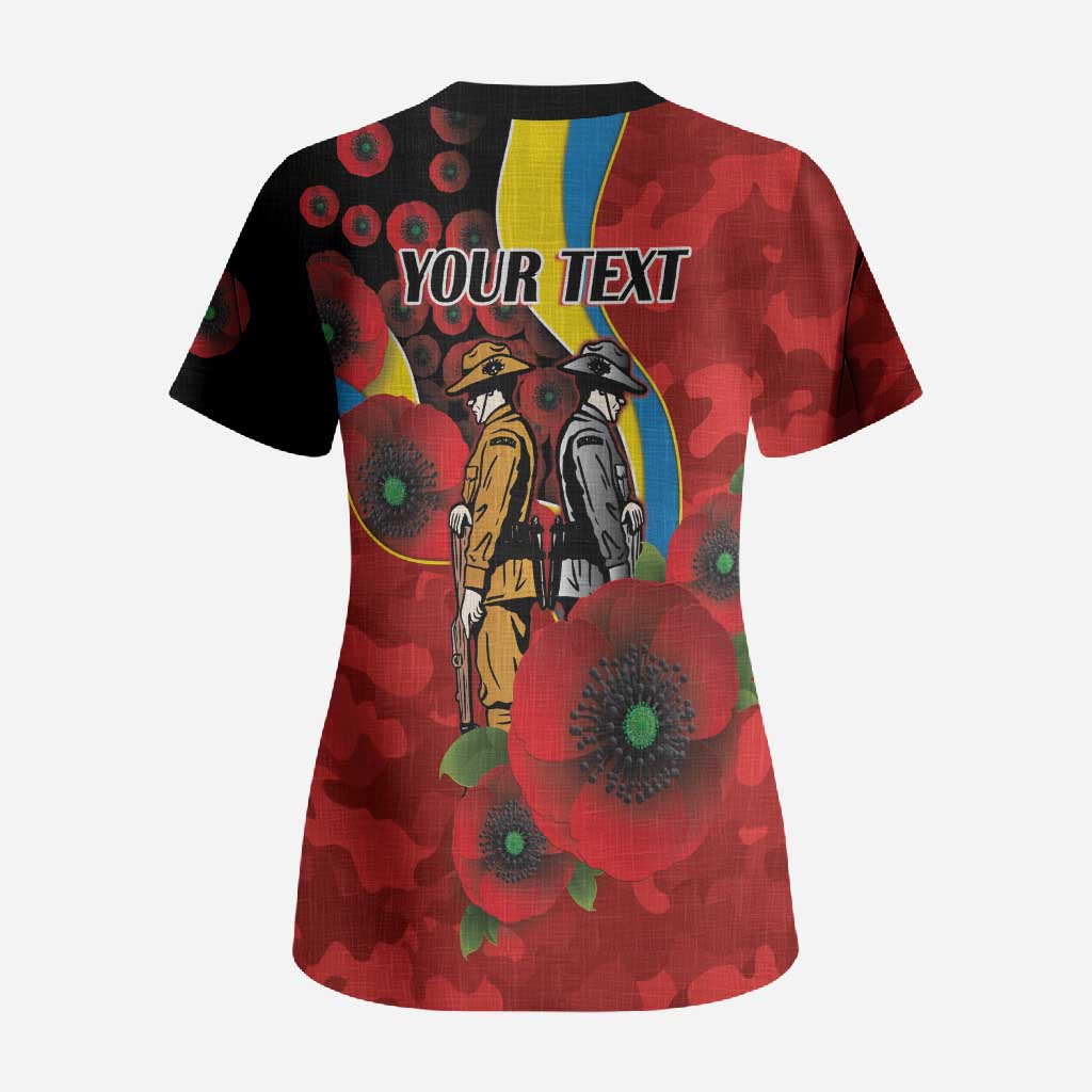 Gold Suns ANZAC Personalised Scrub Top Lest We Forget Poppy Camo