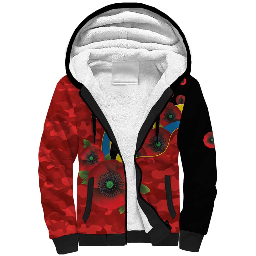 Gold Suns ANZAC Personalised Sherpa Hoodie Lest We Forget Poppy Camo