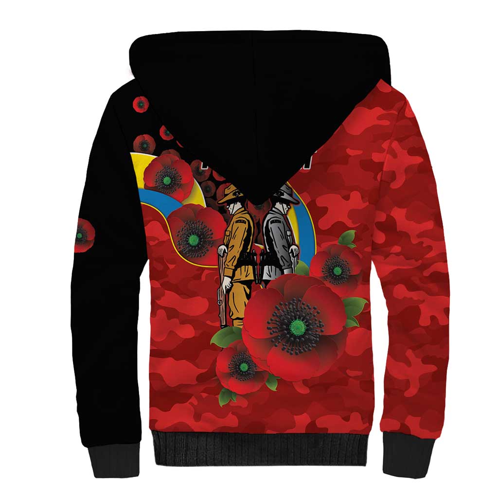 Gold Suns ANZAC Personalised Sherpa Hoodie Lest We Forget Poppy Camo