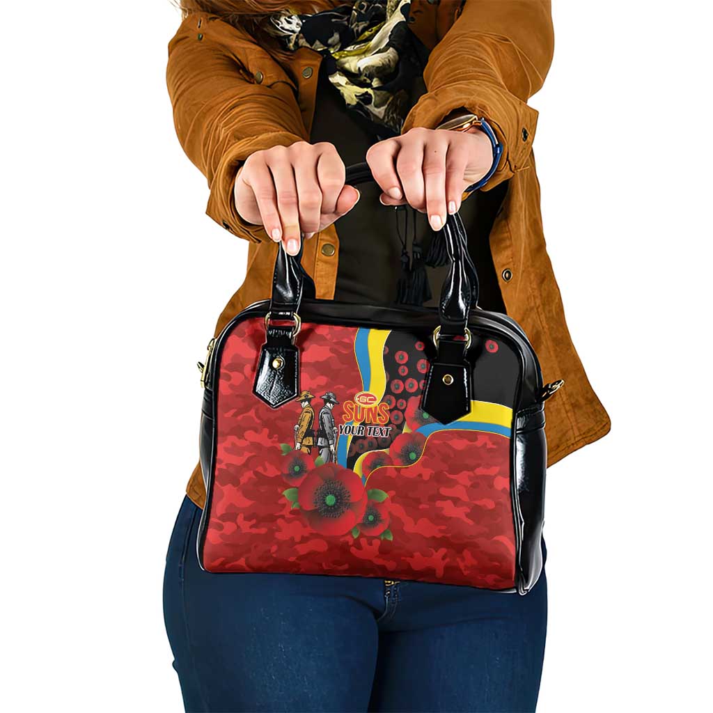 Gold Suns ANZAC Personalised Shoulder Handbag Lest We Forget Poppy Camo