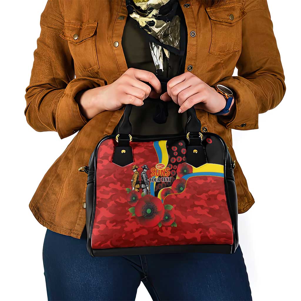 Gold Suns ANZAC Personalised Shoulder Handbag Lest We Forget Poppy Camo