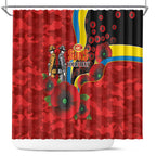 Gold Suns ANZAC Personalised Shower Curtain Lest We Forget Poppy Camo